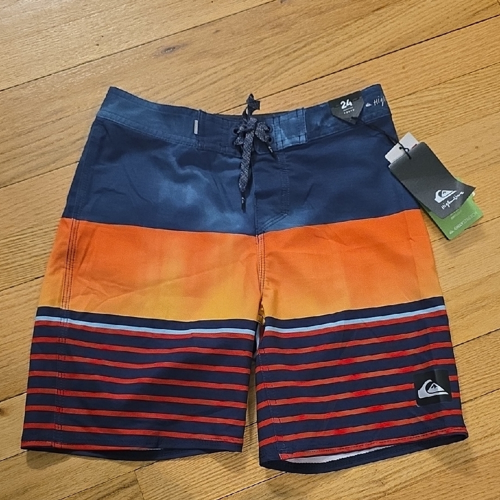 Quiksilver Boy's Board Shorts - Navy and Sunset Orange